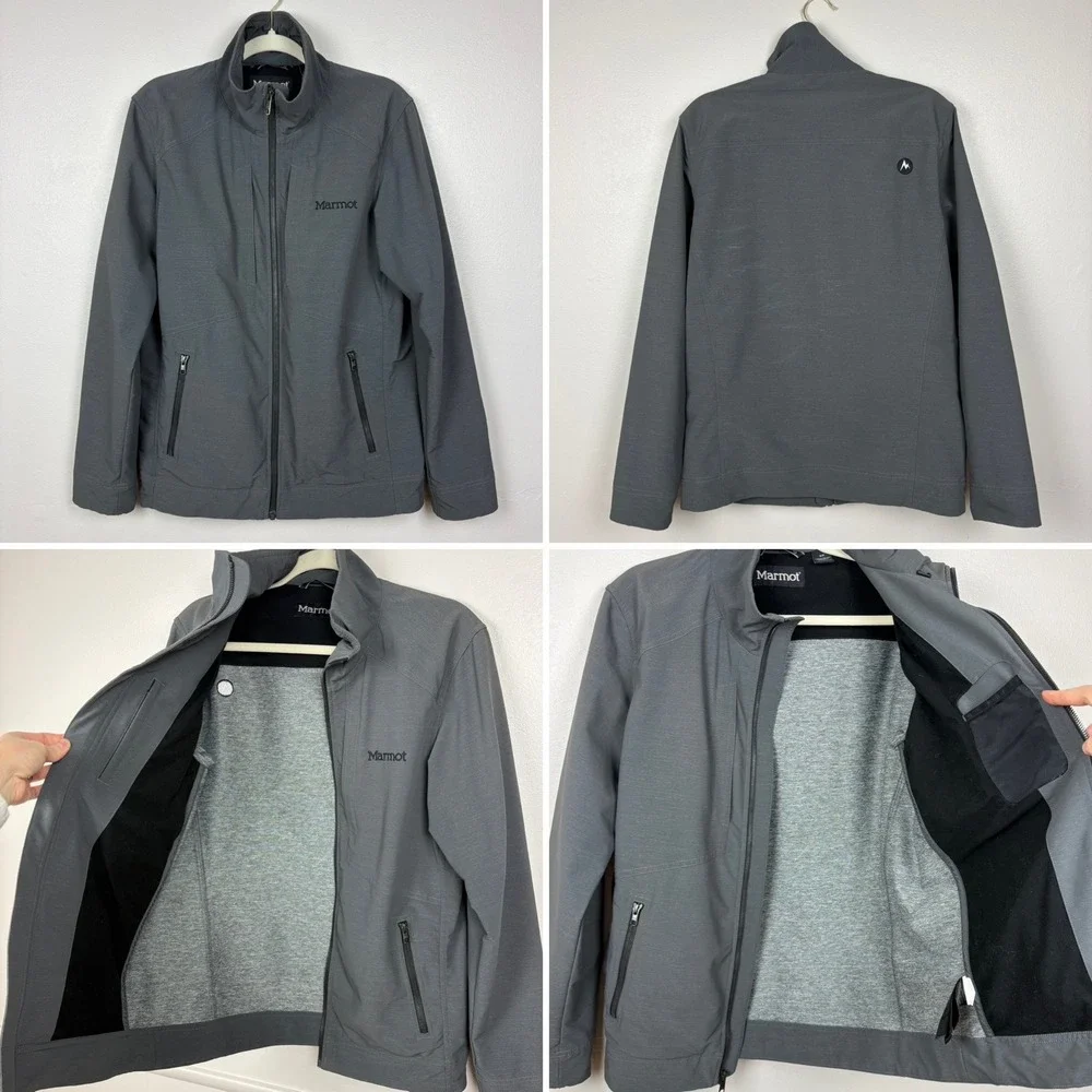 Marmot Mens Soft Shell Zip Up Jacket Size S Gray Windbreaker Hiking Outdoor